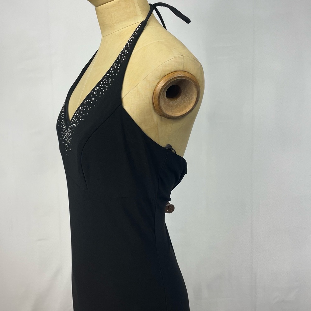 Onyx Nite Halter Dress 10 Black Cocktail LBD Tier 2000s Glam Rhinestone Vtg - Picture 3 of 13